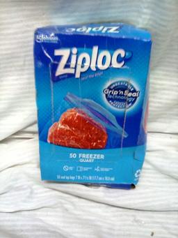 Qty. 1 box of 50 Quart Size Ziplock Freezer Bags