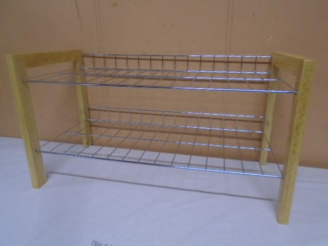 Wood and Chrome 2 Tier Shoe Rack