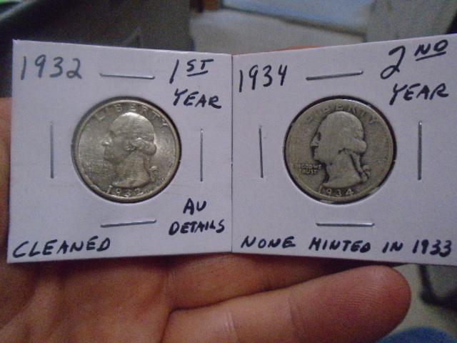 1932 and 1934 Silver Washington Quarters