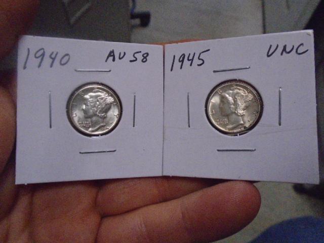 1940 and 1945 Mercury Dimes