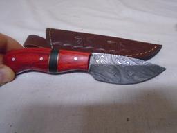 Custom Handmade Damascus Blade Knife w/ Hand Tooled Leather Shaeve