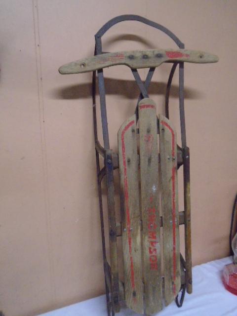 Vintage Thompson Metal Runner Wood Slat Sled