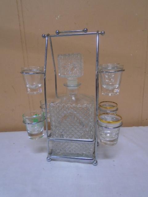 Vintage Glass Liquor Decanter & Shotglass Set