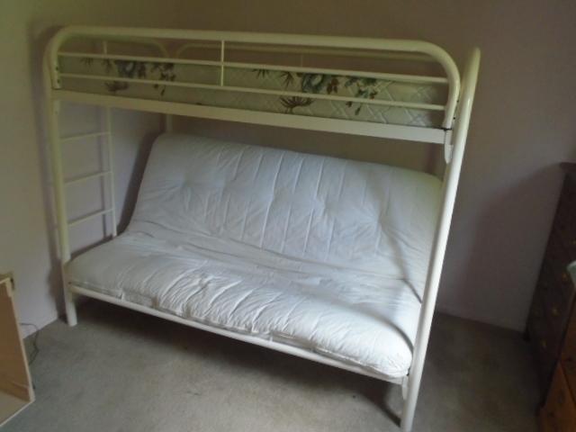 White Metal Futon Bunk Bed Complete w/Mattresses