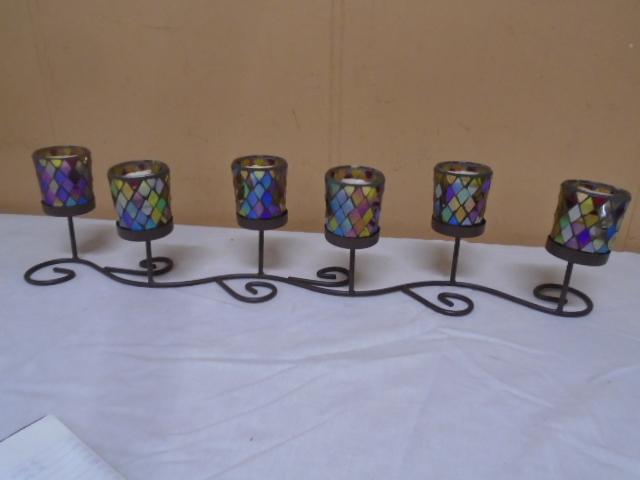 Iron and Glass 6 Candle Candle Holder