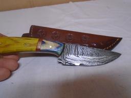 Custom Made Damascus Blade Knife w/ Leather Sheave