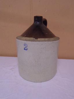 2 Gallon Brown Over White Crock Jug