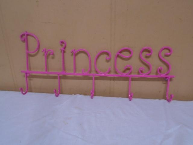 Pink Metal Art Princess Wall Hanger w/5 Hooks