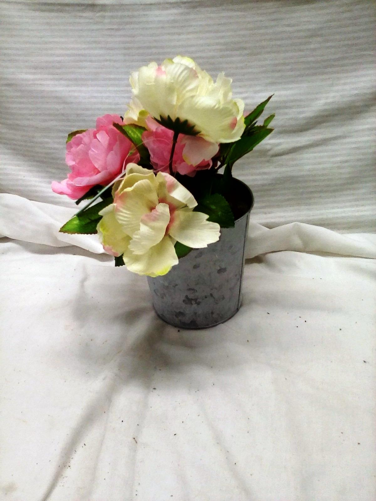 5" Galvanized Can of Artificial Flowers