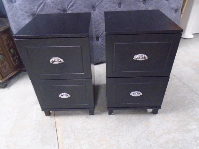 2 Matching Wooden Side Stands w/ 2 File Drawers