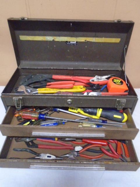 Kennedy 2 Drawer Lift Top Metal Tool Box Filled w/ Tools