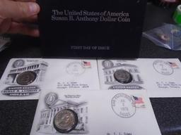 3 Pc. Set of First Day of Issue Susan B. Anthony Dollar Coins