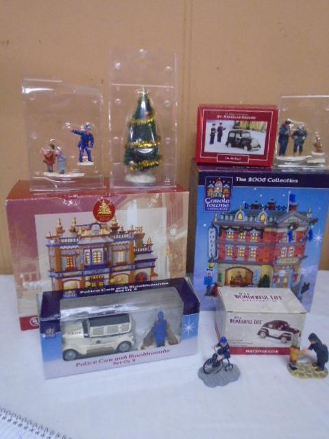 2 Lighted Porcelain Police Station & Group of Accessories