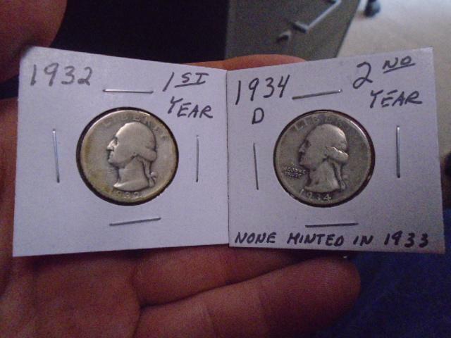 1932 & 1934 D Mint Silver Washingtom Quarters