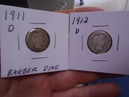 1911 D Mint & 1912 D Mint Barber Dimes