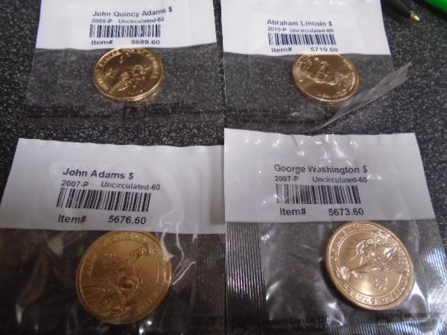 (4) Uncirculated Presidential Dollar Coins