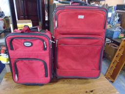 2pc Red Rolling Luggage Set w/ Extendable Handles