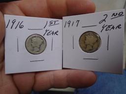 1916 and 1917 Mercury Dimes