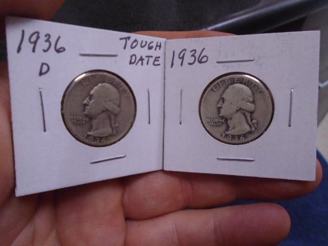 1936 D-Mint and 1936 Silver Washington Quarters