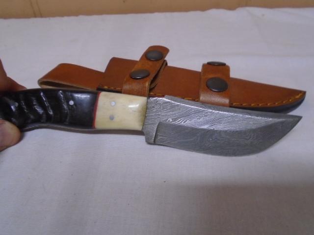 Custom Handmade Damascus Blade Knife w/ Leather Sheave