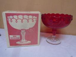 Vintage Indiana Glass "Tear Drop" Ruby Flashed Compote