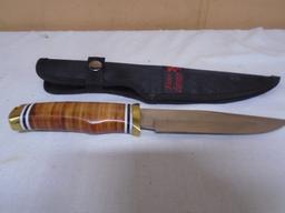 Frost Cutlery Leather Stack Handle Night Hawk Bowie Knife w/ Sheave