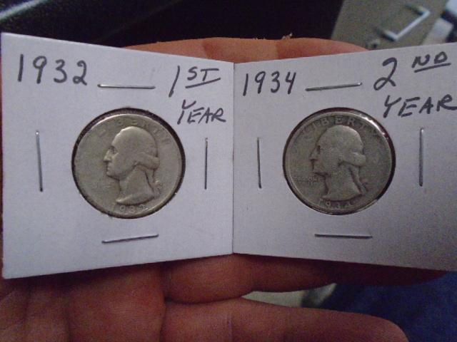 1932 and 1934 Silver Washington Quarters