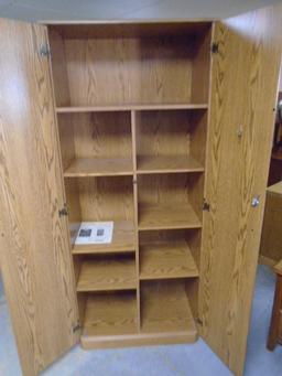Wooden Double Door Cabinet w/ Shelves & Keys To Lock