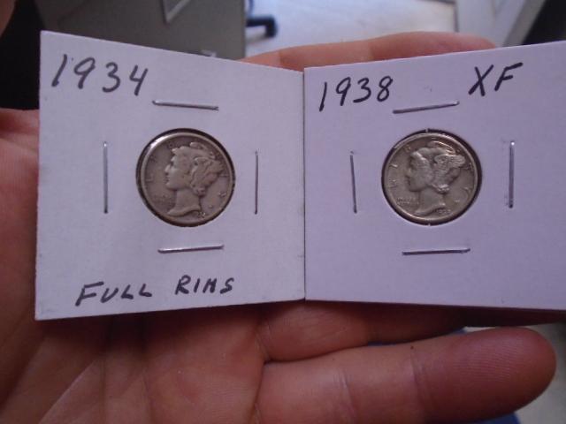 1934 and 1938 Mercury Dimes