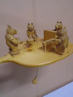 Handmade Wooden Animated 4pc Bear Band Pull Toy
