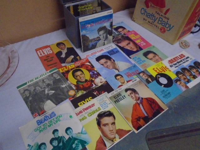 45 Record Case Filled w/ Beatles & Elvis 45 RPM Records