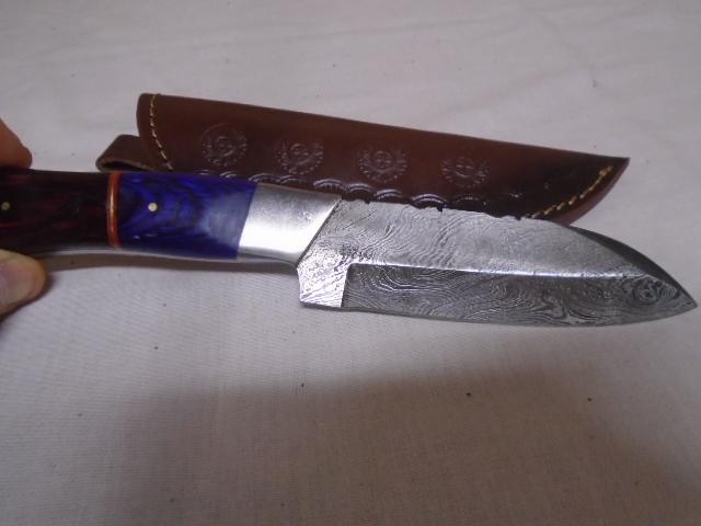 Custom Handmade Damascus Blade Knife w/ Leather Sheave