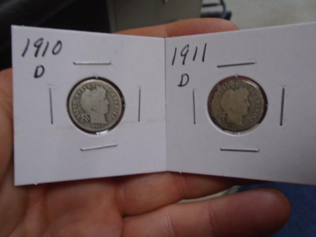 1910 D Mint &1911 D Mint Barber Dimes