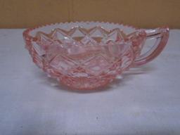 Diamond Block Pink Glass One Handle Round Candy Bowl