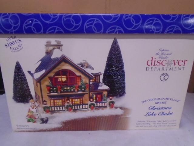 Department 56 Christmas Lake Chalet Lighted Porcelain House Set