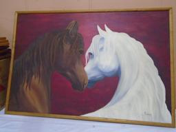 Beautiful Signed Horse Oil Painting On Canvas