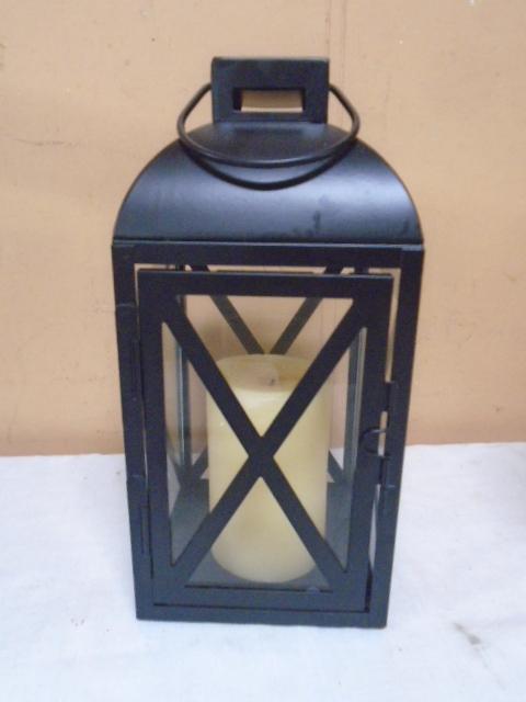 Metal & Glass Candle Lantern w/ Candle