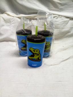 Qty. 3 Sdrink Tumblers With Straws Insulated 12 Oz Each T-Rex