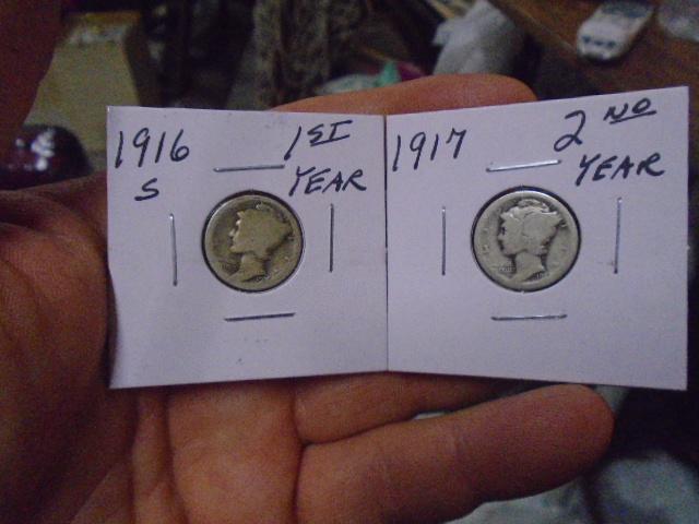 1916 S Mint & 1917 Mercury Dimes