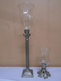 (2) Metal and Glass Candle Holders