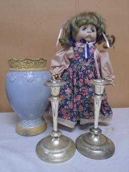 Porcelain Doll-Pottery Vase-Candle Holders