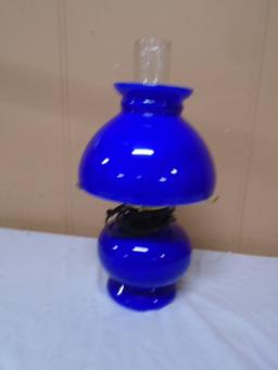Cobalt Glass Electric Hurricane Lamp