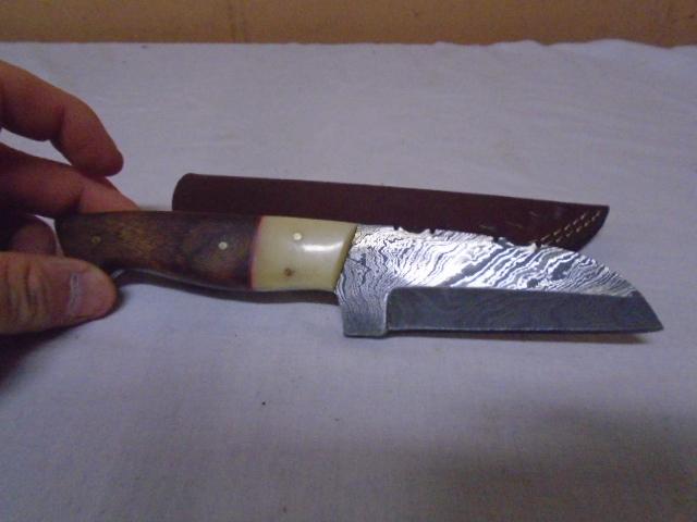 Custom Handmade Damascus Blade Knife w/ Leather Sheave