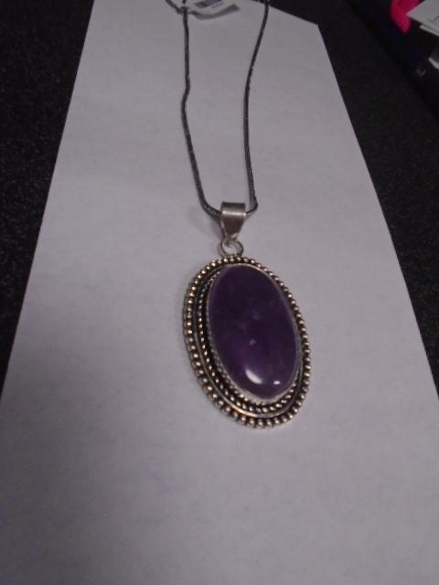 Ladies German Silver & Amethyst Pendant & Chain