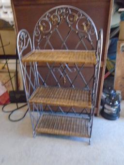 Metal & Wicker 3 Tier Folding Shelf