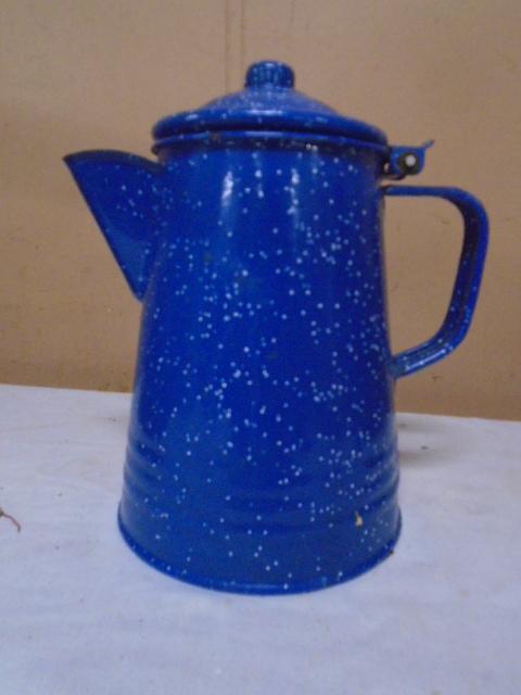 Blue Enamelware Coffee Pot