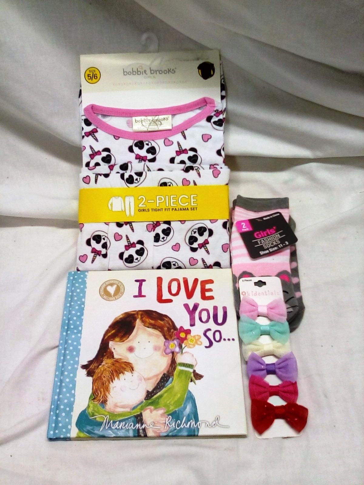 Girls Bundle: 5/6 Pjs, 11-3 Socks, 6 pc Hair Bows, Book