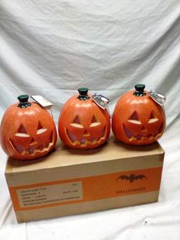 Qty. 3 Lighted Jack-O-Lanterns Tested LED Battery Lit