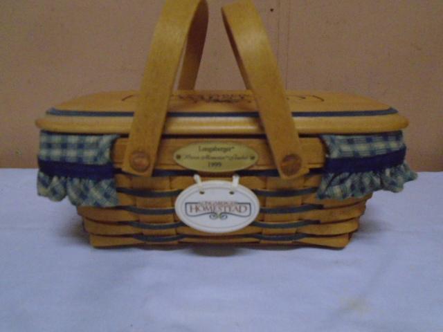 1998 Longaberger Homestead Woven Memories Basket w/ Liner-Protector-Lid