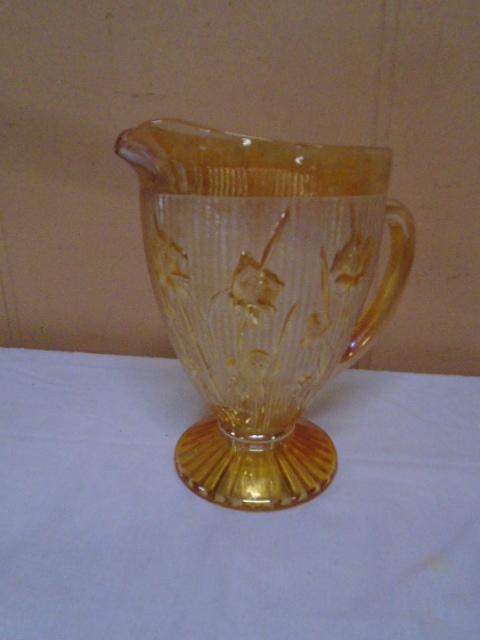 Jeannette Glass Marigold Iris & Herringbone Pitcher